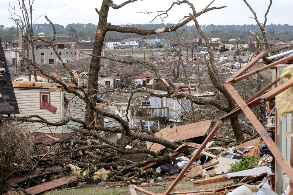 The damaged remains of the Walnut Ridge neighborhood is seen on March 31, 2023 in Little Rock, Arkansas March 31, 2023. — Picture by Benjamin Krain / Getty Images via AFP