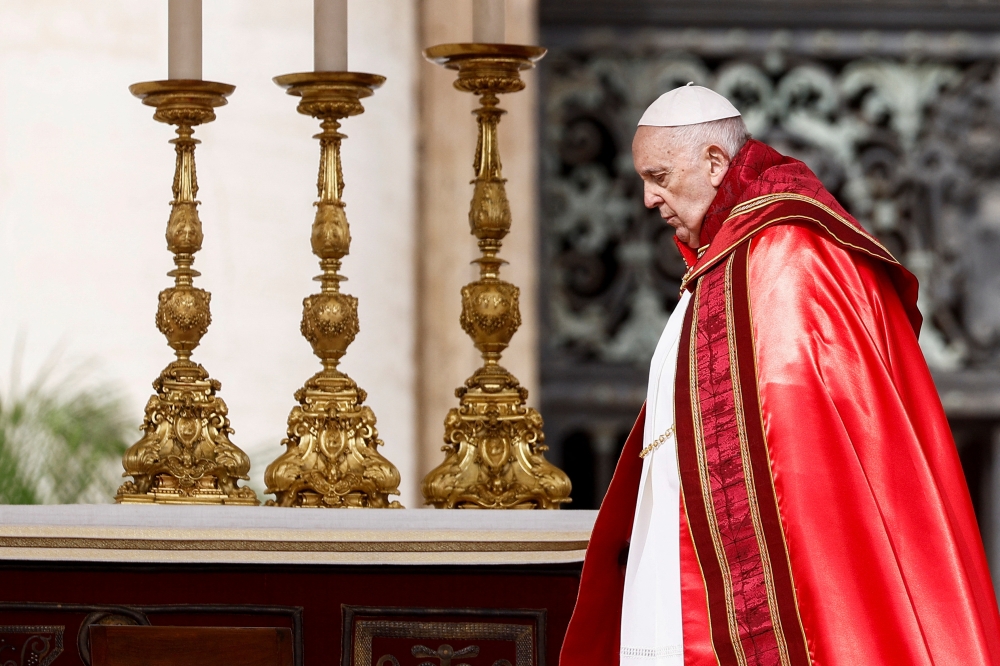 Pope Francis attends the Palm Sunday Mass in Saint Peter's Square at the Vatican, April 2, 2023.  — Reuters pic