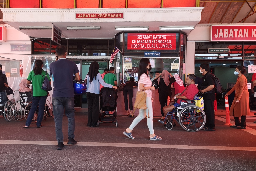A general view of the emergency department at the Kuala Lumpur Hospital yesterday, on the first day of strike carried out by contract doctors. — Picture by Shafwan Zaidon