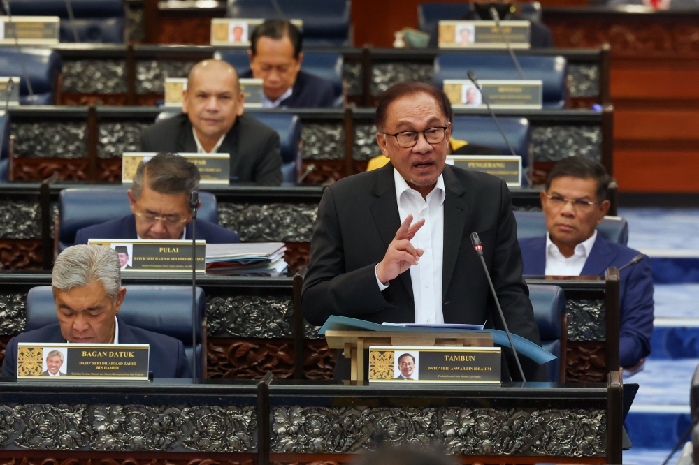Prime Minister Datuk Seri Anwar Ibrahim answers a question during the Prime Minister’s Question Time at the Parliament, in Kuala Lumpur April 4, 2023. — Bernama pic