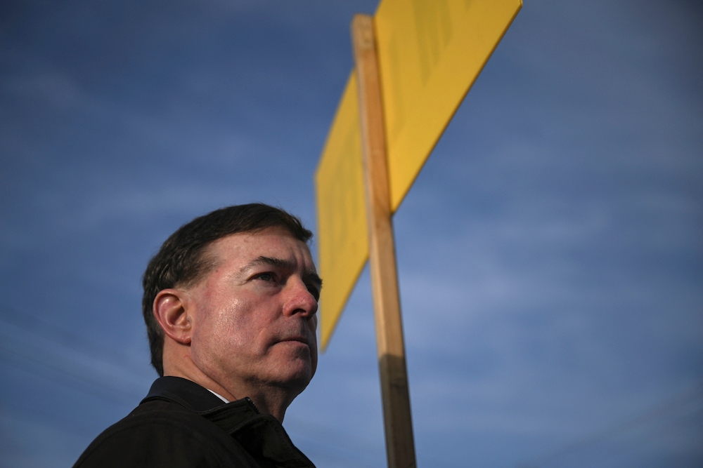 Republican 2024 presidential hopeful Steve Laffey campaigns at an intersection in Cranston, Rhode Island, on March 17, 2023. — AFP pic