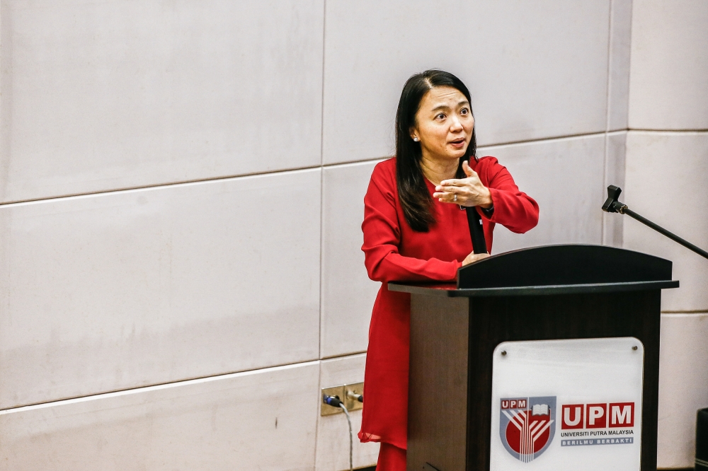 Youth and Sports Minister Hannah Yeoh speaks during a forum in Universiti Putra Malaysia April 6, 2023. ― Picture by Hari Anggara