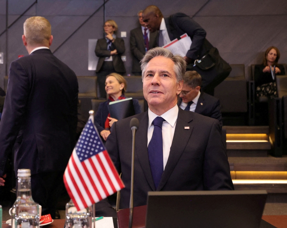 File photo of US Secretary of State Antony Blinken attending an Allies Support to Ukraine meeting, during NATO foreign ministers’ meeting at NATO headquarters in Brussels, Belgium, 04 April 2023. — Reuters pic