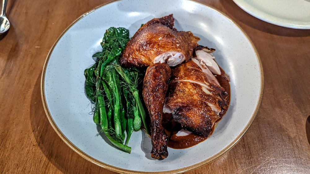 Helped by the seven-day ageing, the chicken is succulent and tender despite not being particularly moist.