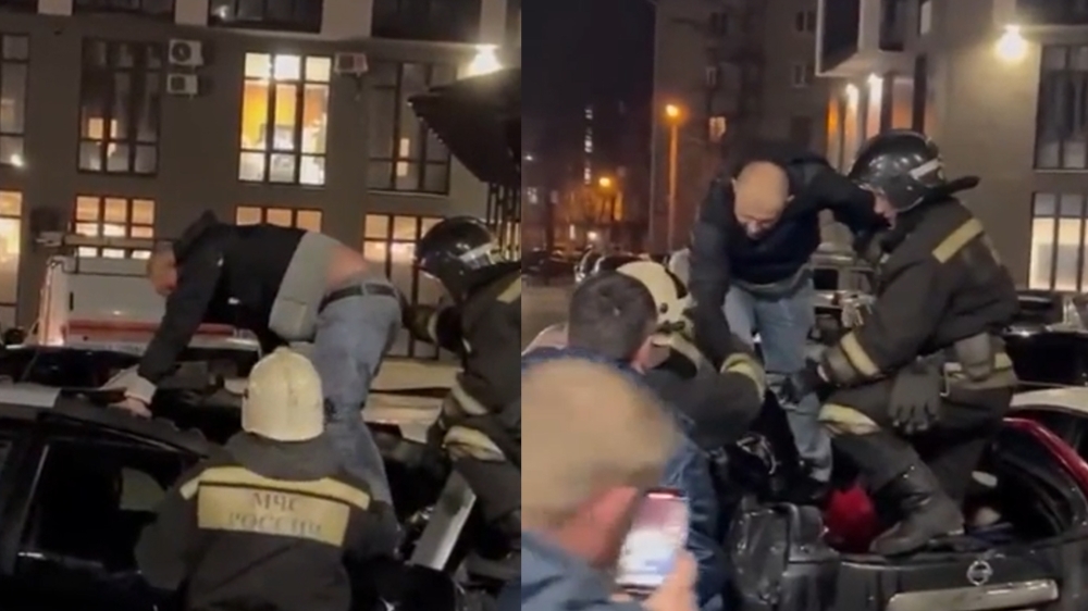 A Russian man’s life was saved as an SUV cushioned his 19-storey fall. — Picture via Reddit/Damnthatsinteresting