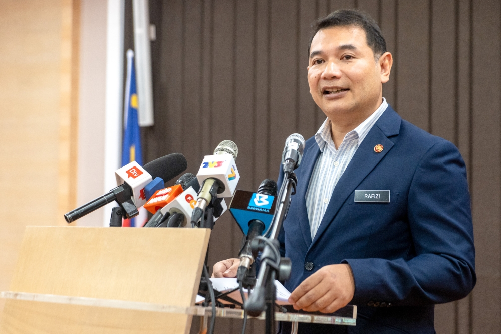 Minister of Economy Rafizi Ramli speaks during press conference at Menara Prisma in Putrajaya March 27, 2023. — Picture by Shafwan Zaidon