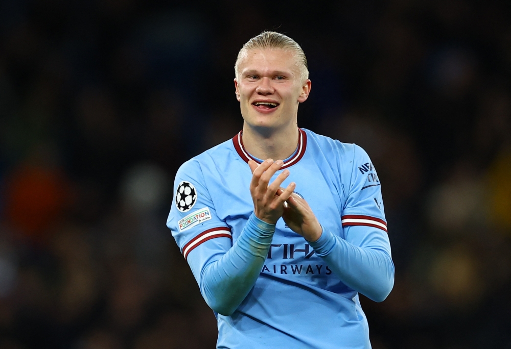 Manchester City's Erling Braut Haaland celebrates after the match against Bayern Munich at the Etihad Stadium in Manchester April 11, 2023. — Reuters pic
