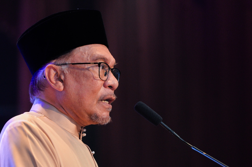 Prime minister, Datuk Seri Anwar Ibrahim at the launch of Karya Agung Melayu in Wisma DBP on April 17, 2023. — Picture by Miera Zulyana