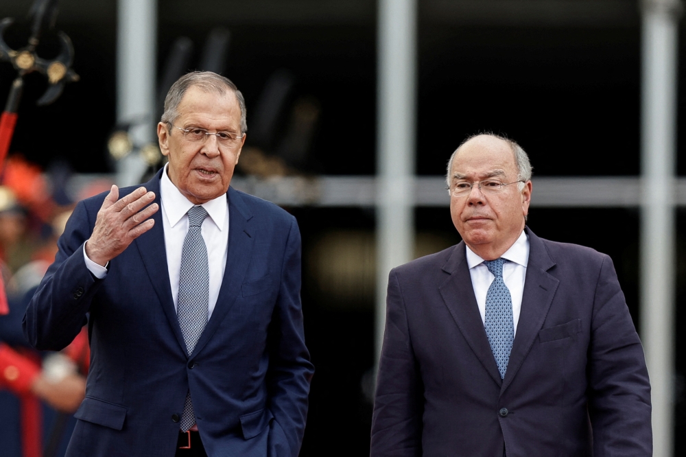 Russia's Foreign Minister Sergei Lavrov leaves after a meeting with Brazil's Foreign Minister Mauro Vieira in Brasilia, Brazil April 17, 2023. ― Reuters pic