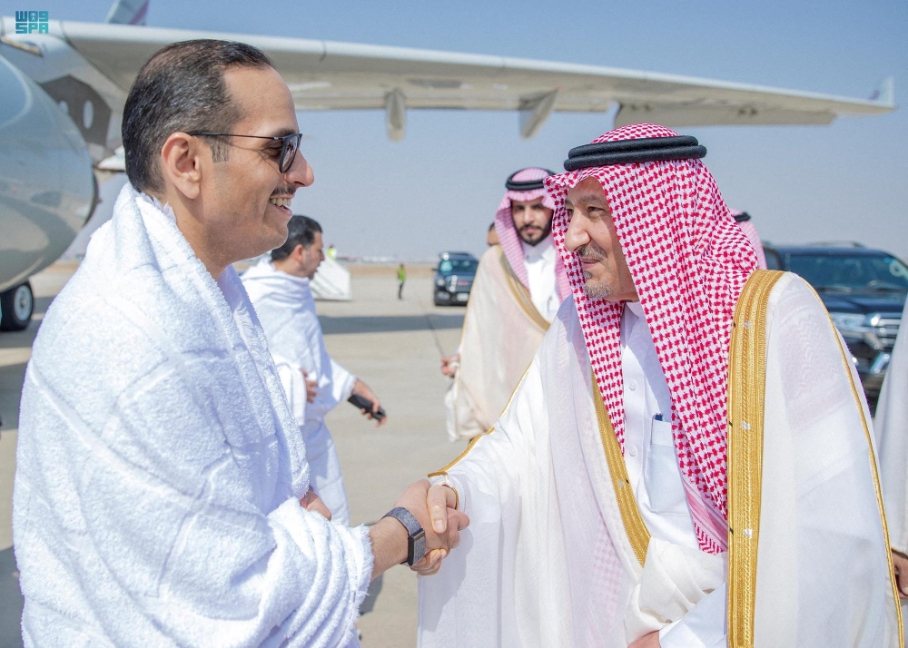Saudi Deputy Foreign Minister, Waleed El Khereiji receives Qatari Prime Minister and Foreign Minister Sheikh Mohammed bin Abdulrahman Al Thani in Jeddah, Saudi Arabia, April 14, 2023. — Reuters pic/Saudi Press Agency