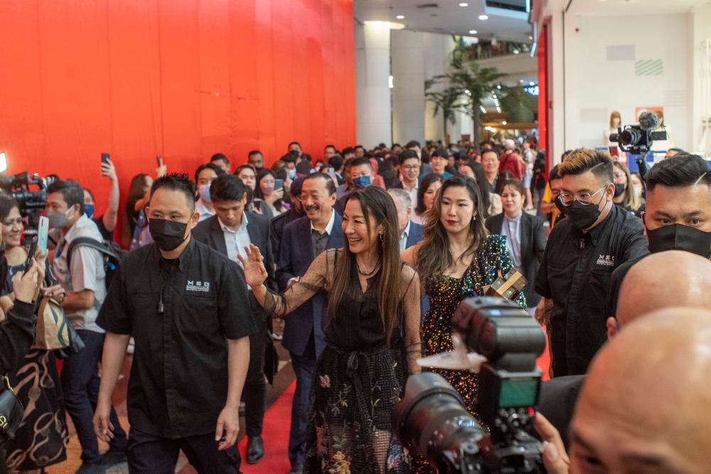 Tan Sri Michelle Yeoh arrives at Berjaya Times Square in Kuala Lumpur 18 April 2023. — Picture by Shafwan Zaidon