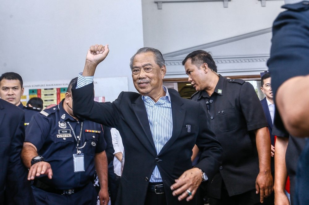Former Prime Minister Tan Sri Muhyiddin Yassin requested that he be acquitted and freed from the four charges that were brought against him on March 10. — Picture by Hari Anggara
