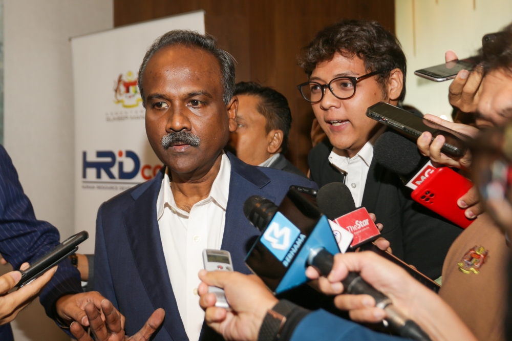 Human Resources Minister V. Sivakumar speaking to the media at Le Meridien in Putrajaya  April 17, 2023. — Picture by Raymond Manuel