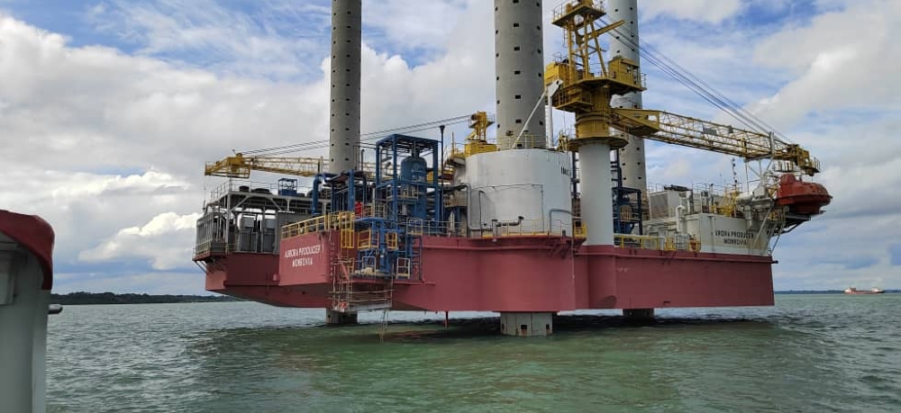 The Aurora Producer 1 platform is located at 0.7 nautical miles northeast of the Tanjung Langsat Port jetty near Kota Tinggi, Johor April 26, 2023. — Picture courtesy of the Malaysian Maritime Enforcement Agency (MMEA)