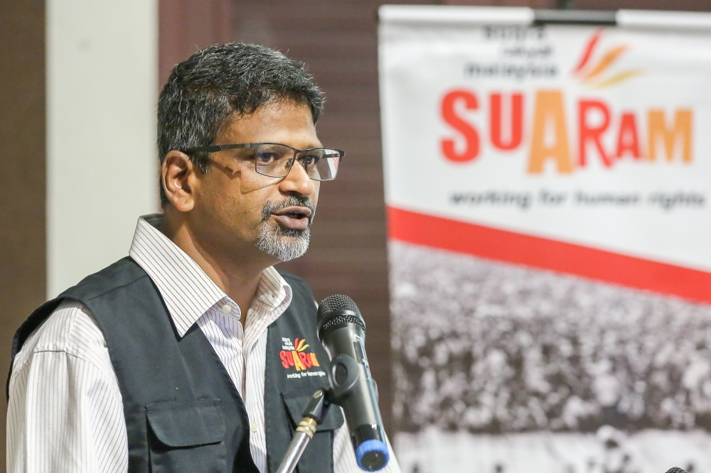 Suaram executive director Sevan Doraisamy speaks during the launch of the 2022 Suaram annual human rights report in Kuala Lumpur April 27, 2023. ― Picture by Yusof Mat Isa