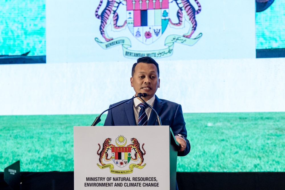 Natural Resources, Environment and Climate Change Minister Nik Nazmi Nik Ahmad speaks at the Energy Transition Outlook at M Resort & Hotel, Bukit Kiara March 9, 2023. — Picture by Firdaus Latif
