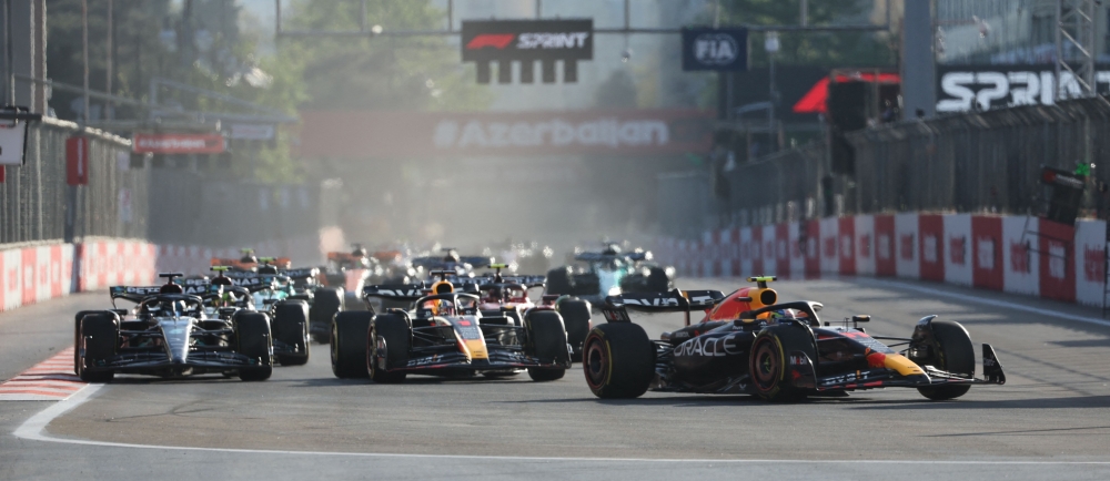 Red Bull Racing’s Mexican driver Sergio Perez steers his car during the sprint race ahead of the Formula One Azerbaijan Grand Prix at the Baku City Circuit in Baku on April 29, 2023. ― AFP pic
