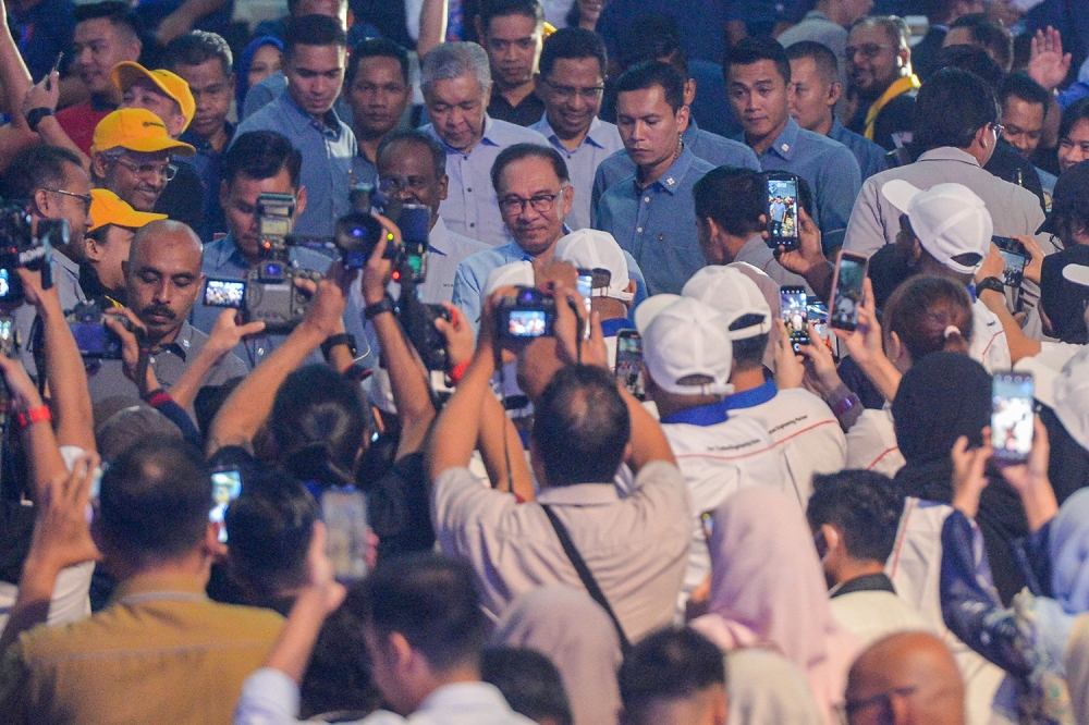 Prime Minister Datuk Seri Anwar Ibrahim arrives at the federal-level May Day celebration in Putrajaya May 1, 2023. ― Picture by Miera Zulyana
