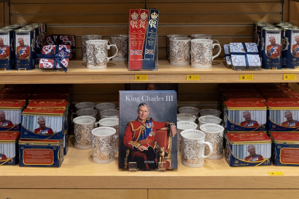 Themed merchandise is displayed in a souvenir shop ahead of the coronation of Britain's King Charles, in London April 12, 2023. — Reuters pic