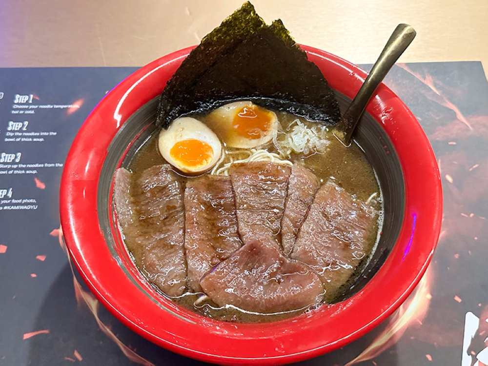 Treat yourself to the luxurious Beef Ramen with marbled slices of Japanese A5 Miyazaki beef and a rich beef broth. — Pictures by Lee Khang Yi