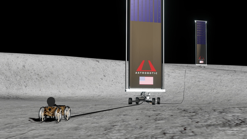 This image courtesy of Astrobotic shows an artistic illustration of LunaGrid, a power generation and distribution service developed for the Moon. — Astrobotic handout via AFP