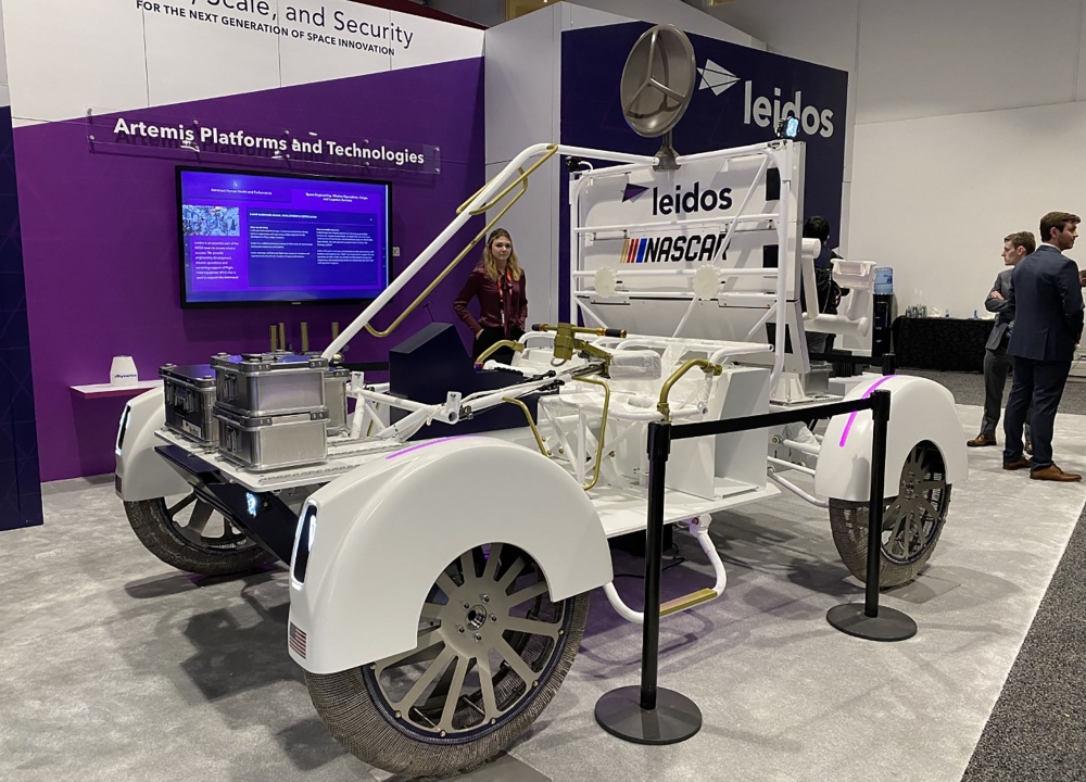 The prototype of a Moon rover developed by Leidos and Nascar is revealed at the Space Symposium in Colorado Springs, on April 18 2023. — AFP pic