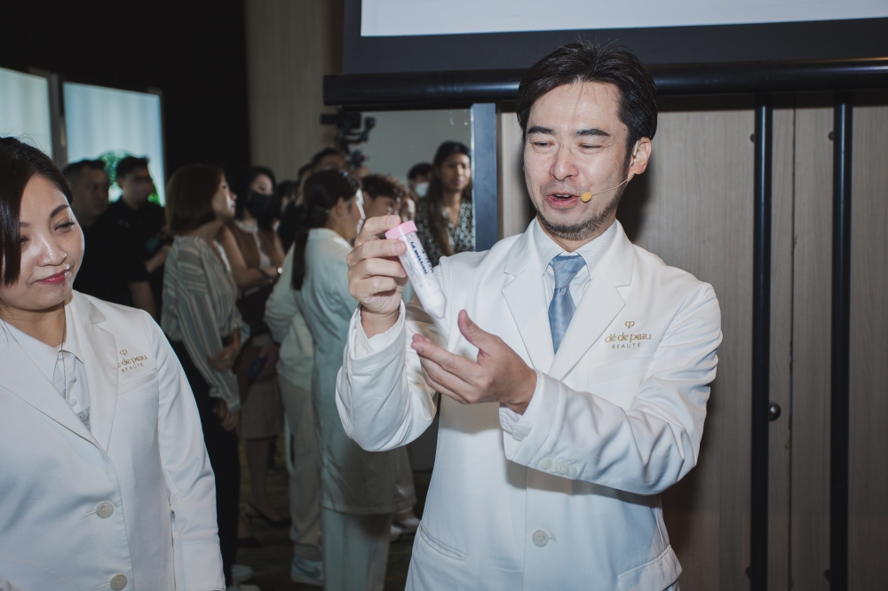 In a presentation to local media in Kuala Lumpur, Sato conveyed facts about skincare in an informative manner. — Picture courtesy of Clea de Peau Beaute