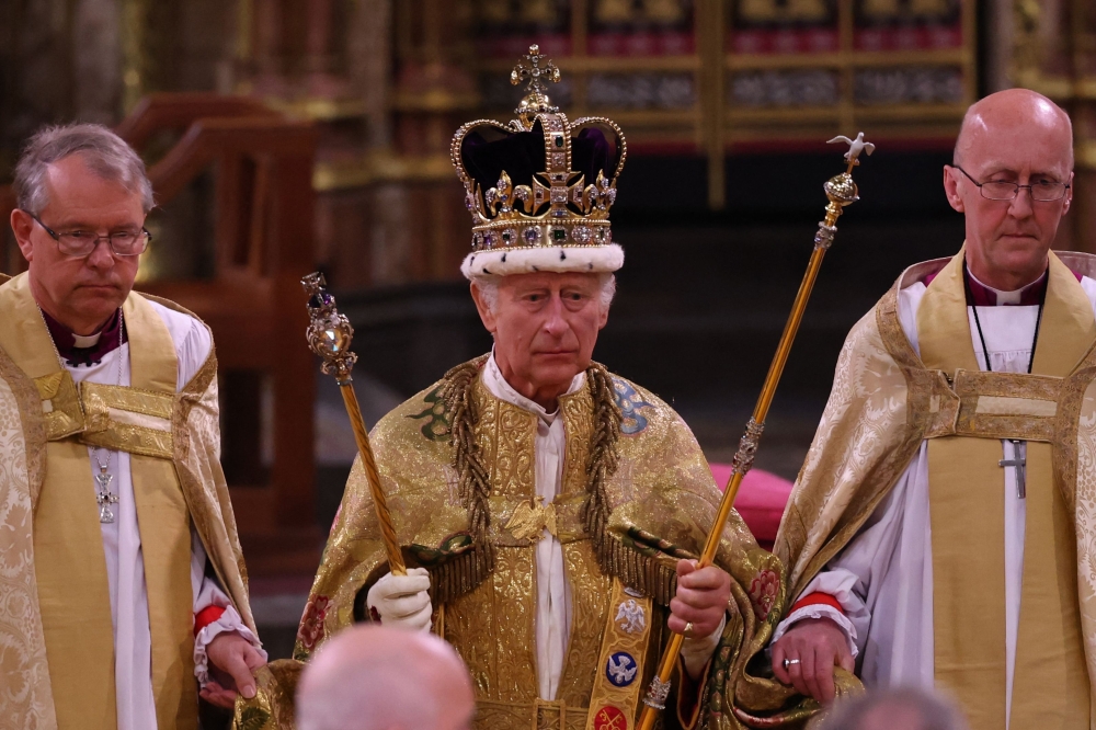 Britain's King Charles III with the St Edward's Crown on his head. — AFP pic