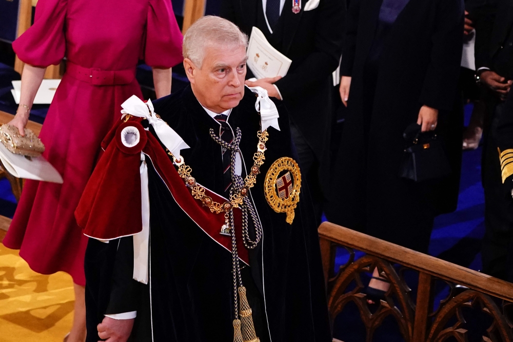 Britain’s Prince Andrew, Duke of York leaves after attending the coronations of Britain’s King Charles III and Britain’s Camilla, Queen Consort, at Westminster Abbey in central London on May 6, 2023. — AFP pic