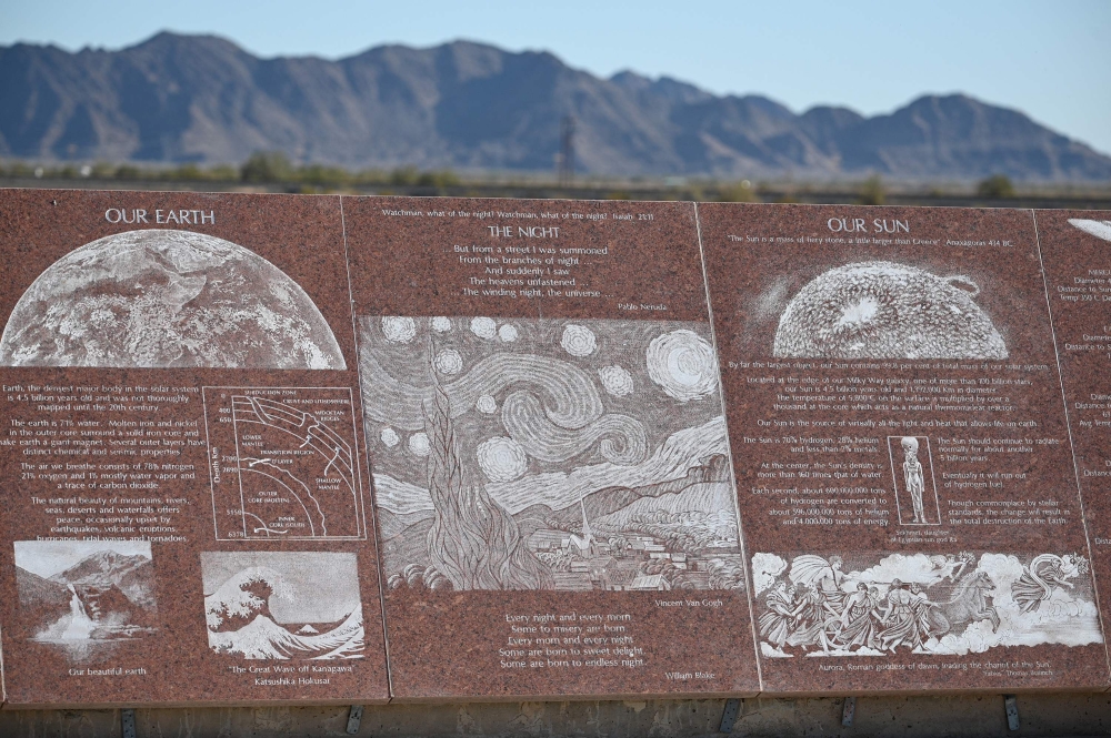 Engraved panels are seen at the Museum of History in Granite in Felicity, California on April 11, 2023. — AFP pic