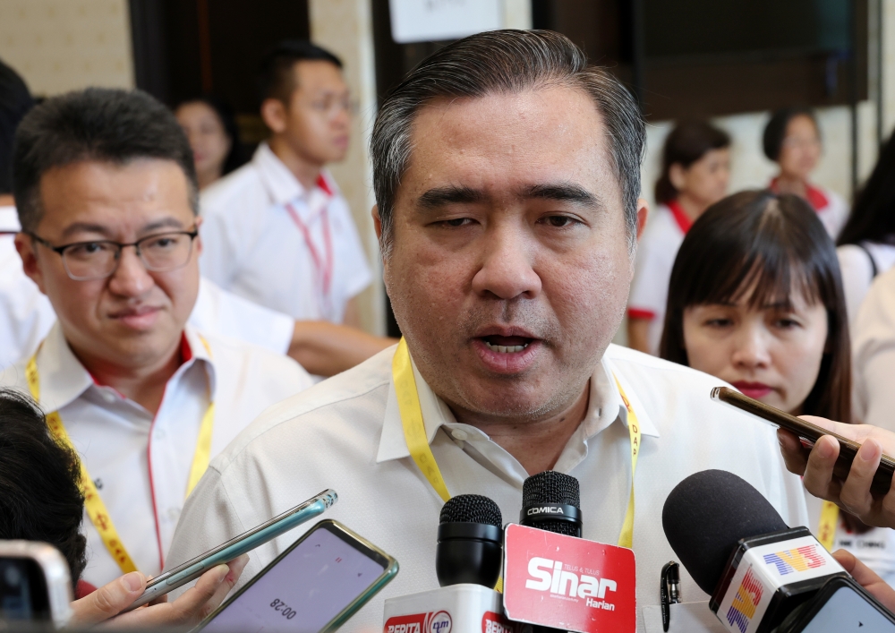 DAP Secretary General who is also Transport Minister Anthony Loke meeting reporters after attending the Johor State DAP Annual Convention, in Muar, May 7, 2023. — Bernama pic