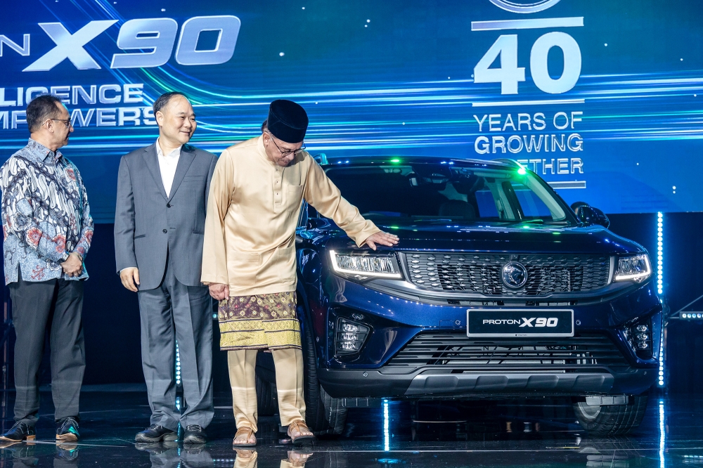 Prime Minister Datuk Seri Anwar Ibrahim during the official launching ceremony of the Proton X90 at MITEC in Kuala Lumpur, May 7, 2023. — Picture by Firdaus Latif