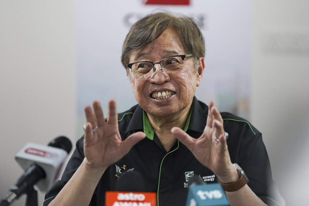 Sarawak Premier Tan Sri Abang Johari Openg gestures during the C4 Sarawak launch press conference. — Borneo Post pic