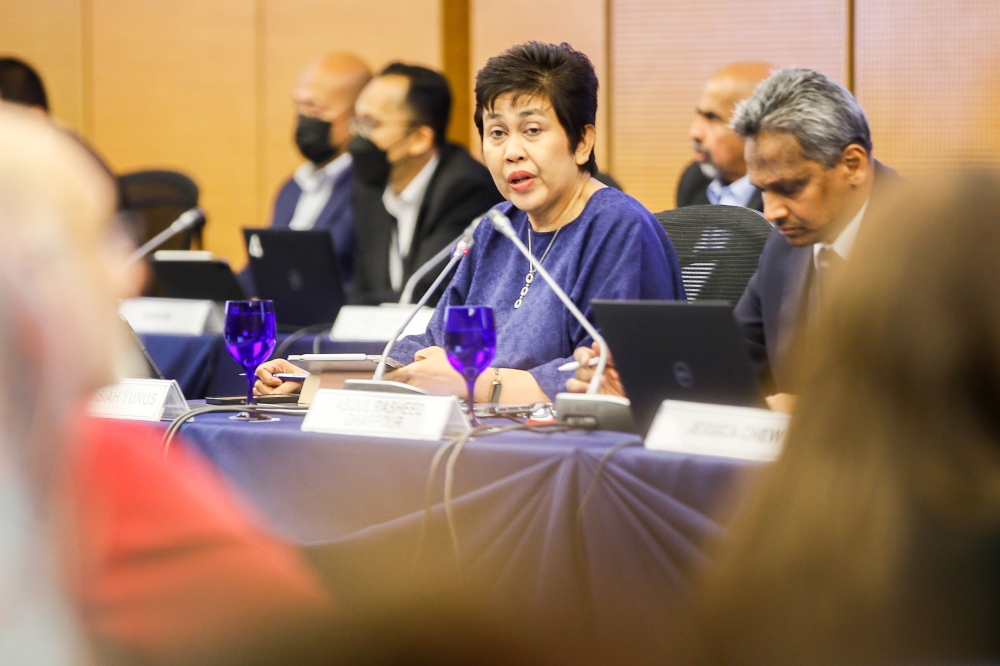 Bank Negara Malaysia Governor Tan Sri Nor Shamsiah Mohd Yunus speaks during a press conference in Kuala Lumpur May 12, 2023. ― Picture by Hari Anggara