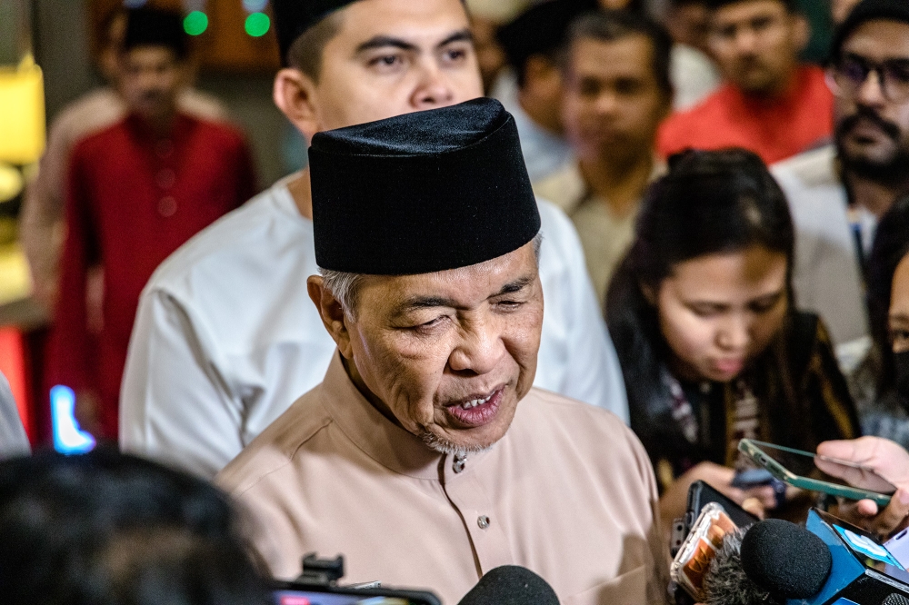 Umno president Datuk Seri Ahmad Zahid Hamidi speaks during the Umno 77th anniversary at World Trade Centre Kuala Lumpur May 11, 2023. — Picture by Firdaus Latif