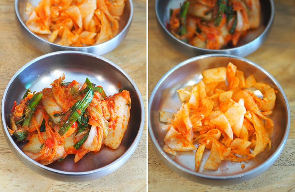 Your bowl of noodles is served with homemade 'kimchi' (left). There's a refreshing radish 'banchan' too with your bowl of noodles (right)
