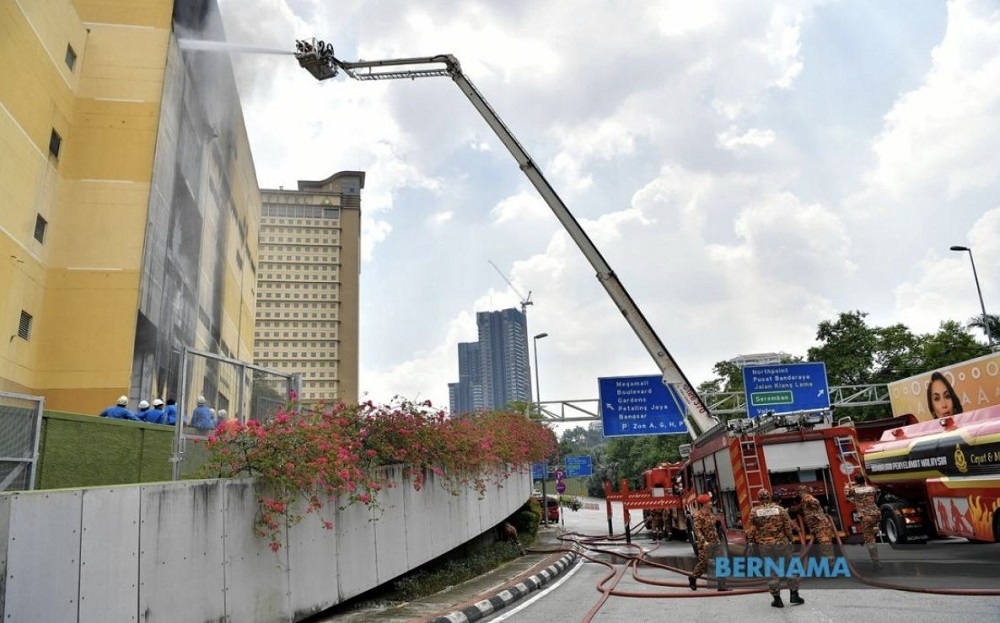 An initial investigation by the Malaysian Fire and Rescue Department revealed that the fire at TNB’s main substation at Mid Valley Megamall was probably caused by overheated cooling oil. — Picture via Twitter/Bernama