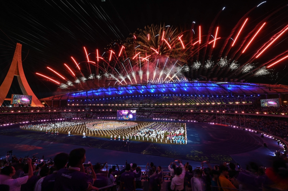 Fireworks explode during the closing ceremony of the 32nd South-east Asian Games (SEA Games) at the Morodok Techo National Stadium in Phnom Penh May 17, 2023. — AFP pic