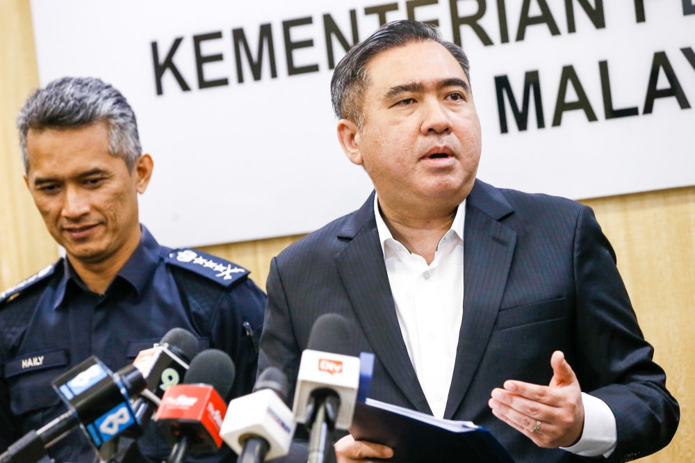 Transport Minister Anthony Loke speaks at a press conference at the Ministry of Transport in Putrajaya May 19, 2023. ― Picture by Hari Anggara