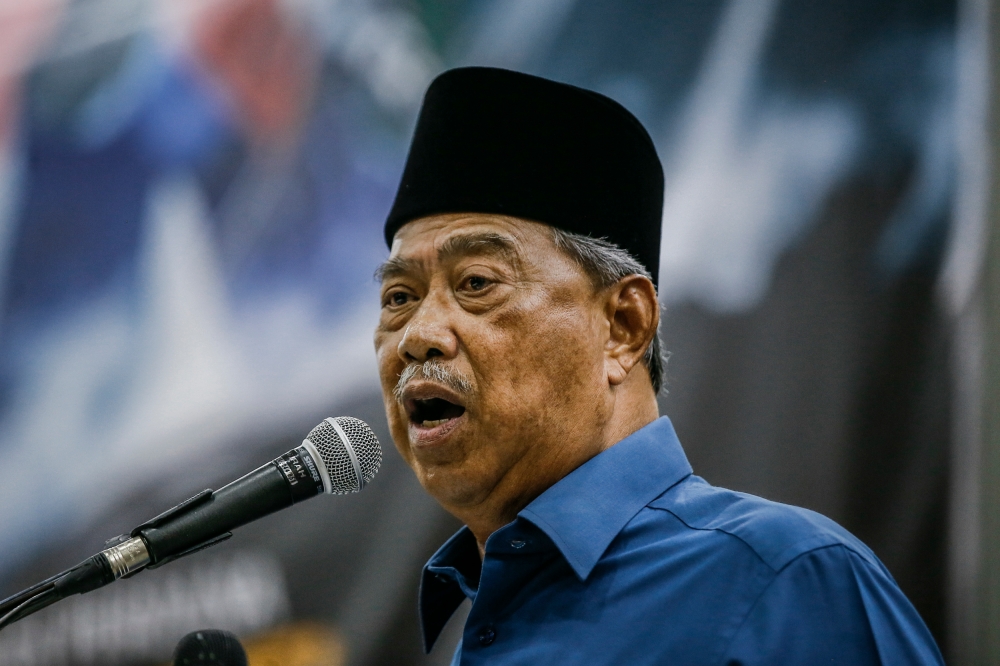 Perikatan Nasional chairman Tan Sri Muhyiddin Yassin said PN will continue to use the coalition’s existing logo in four states in the upcoming state elections. — Picture by Hari Anggara