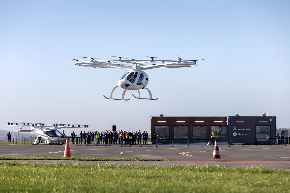 The VoloCity is being tested at the Pontoise-Cormeilles airfield. — Picture courtesy of Volocopter/Nikolay Kazakov via ETX Studio 