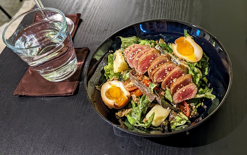 The Salad Niçoise here is pretty unique, featuring ajitama and tuna tataki.