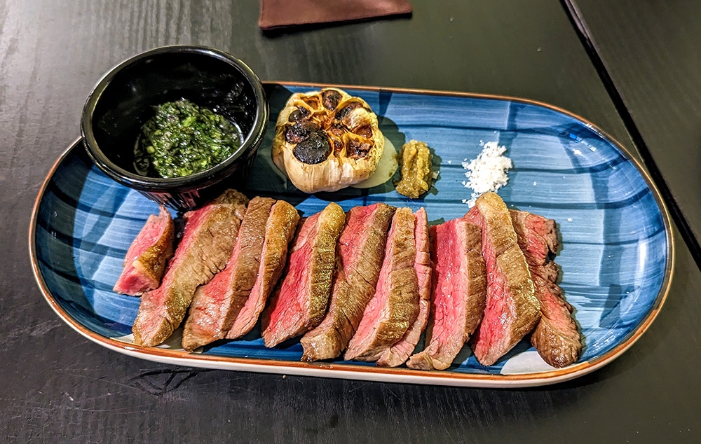 The Wagyu Flank Steak is flawlessly executed and tasty, though perhaps a little boring compared to the cauliflower steak.