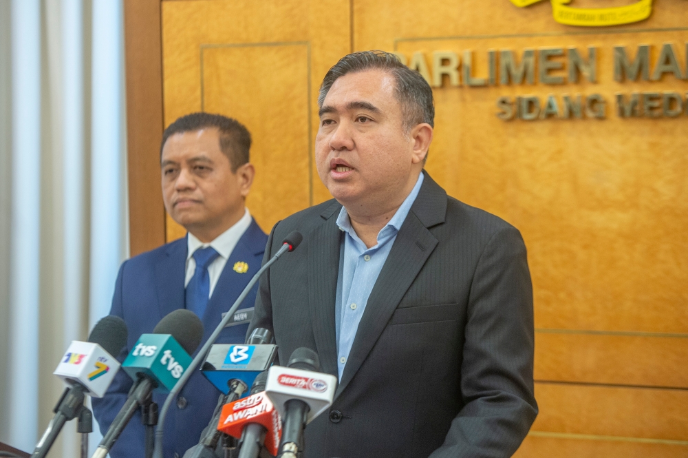 Transport minister, Anthony Loke speaks to the media during a press conference atthe Parliament building in Kuala Lumpur May 22, 2023. — Picture by Shafwan Zaidon