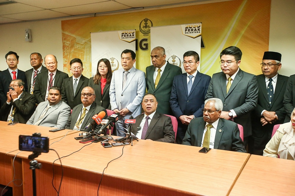 Perak Menteri Besar Datuk Seri Saarani Mohamad speaks to the press prior to the state assembly sitting at the Perak Darul Ridzuan Building in Ipoh May 22, 2023. — Picture by Farhan Najib
