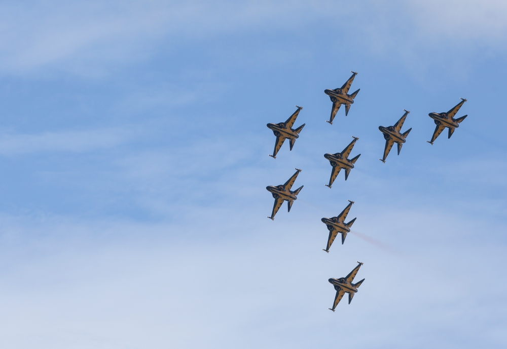 An aerial performance by South Korea's KAI T-50B Black Eagles is seen during the opening ceremony of the Langkawi International Maritime and Aerospace Exhibition (Lima'23) in Langkawi May 23, 2023. — Bernama pic