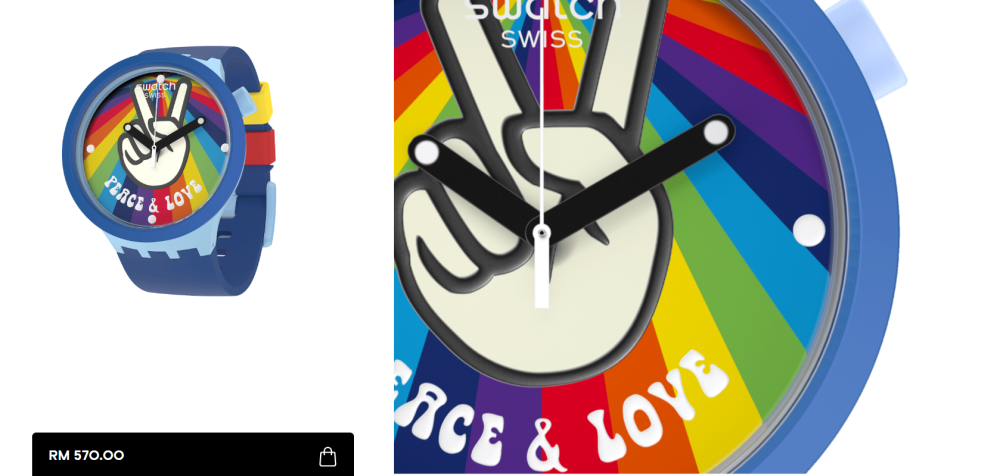 Swatch's 'Peace and Love' face dial. — Screengrab from Swatch Malaysia's website