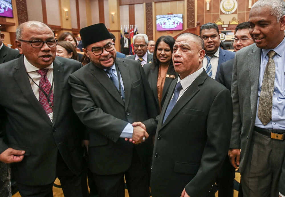 Parti Amanah Malaysia vice-president Datuk Seri Mujahid Yusof Rawa (second left) has been appointed as the Senator at the Perak State Assembly sitting at the Perak Darul Ridzuan Building in Ipoh May 25, 2023. — Picture by Farhan Najib