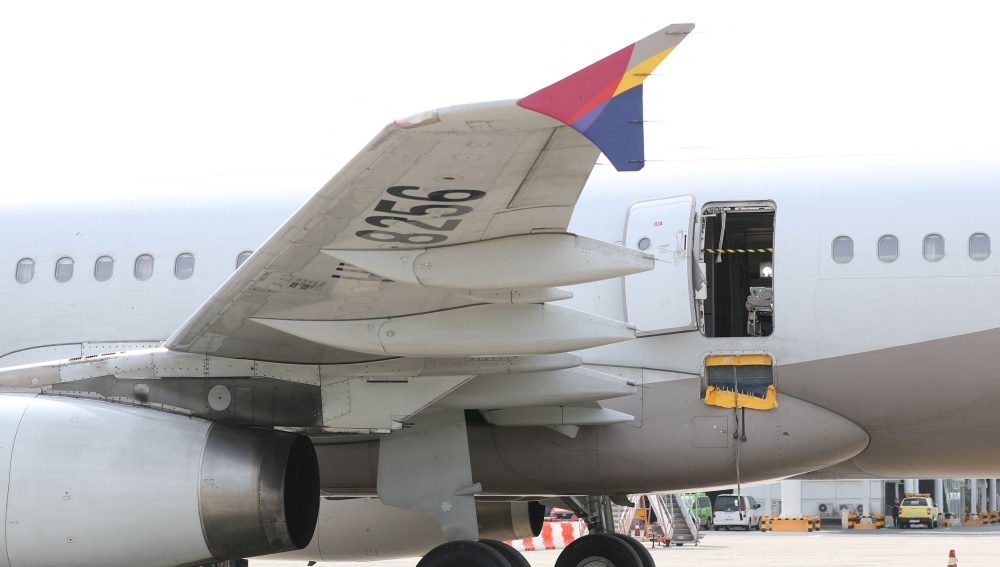 Asiana Airlines' Airbus A321 plane, of which a passenger opened a door on a flight shortly before the aircraft landed, is pictured at an airport in Daegu, South Korea May 26, 2023.  — Picture by Yonhap via Reuters