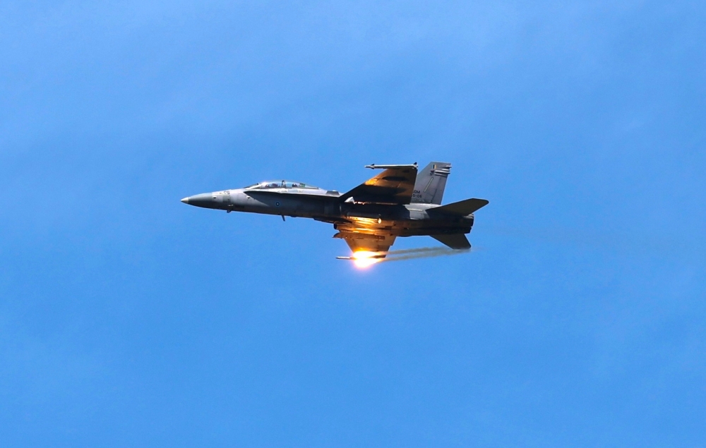 A Royal Malaysian Airforce's F/A-18D Hornet is seen during an air show at the Langkawi International Maritime and Aerospace Exhibition (Lima'23) in Langkawi May 23, 2023. — Bernama pic